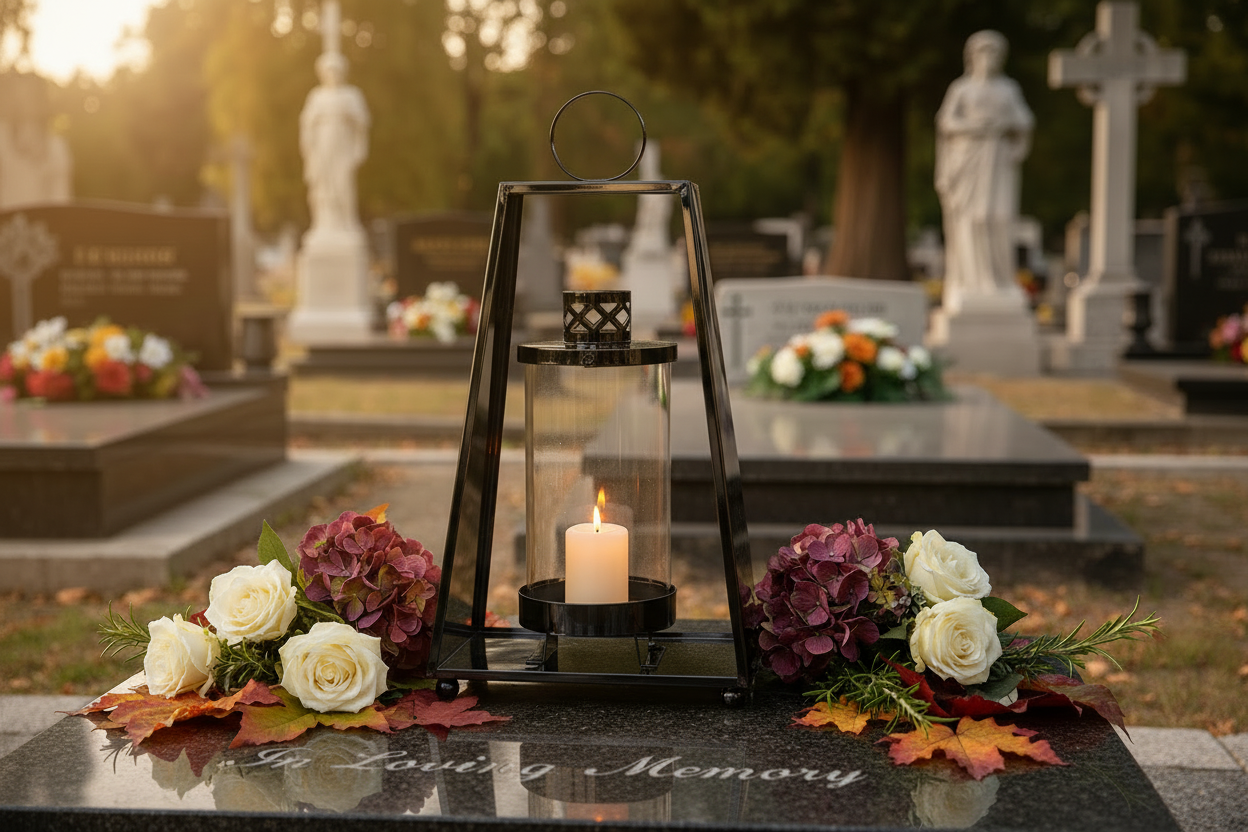 Czarny znicz glamour na grobie