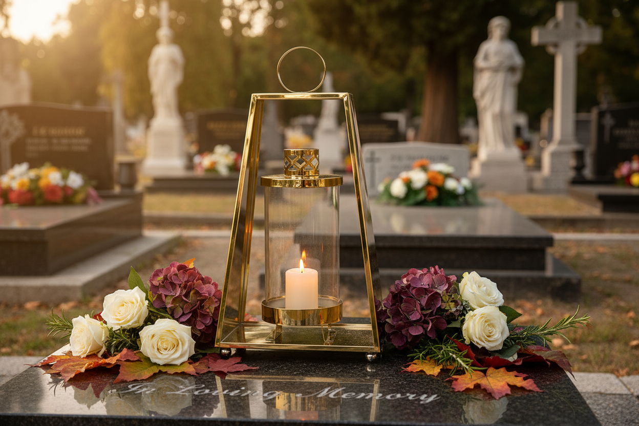 Złoty znicz glamour na grobie